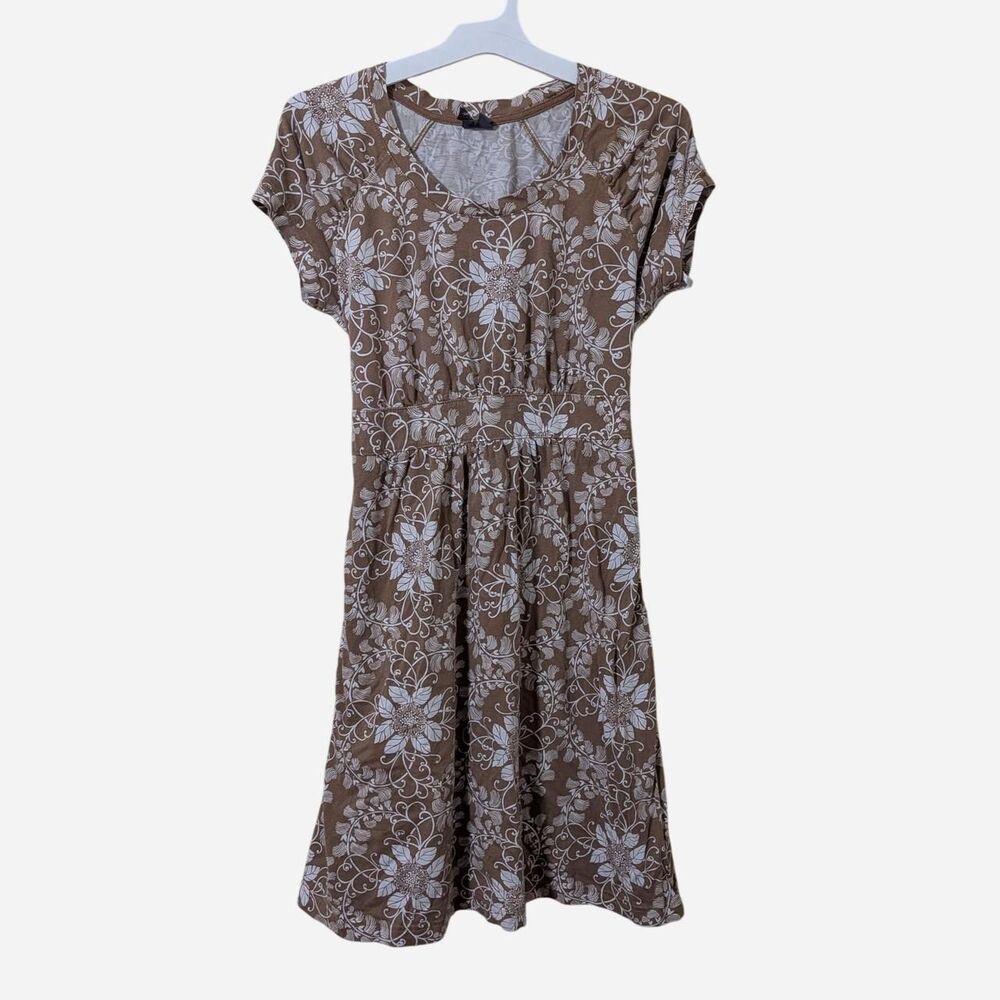 Vintage 90s Style Brown Floral Dress Cottagecore Fairycore With Tie Back Midi